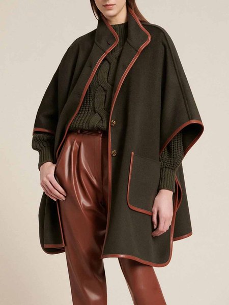 

Daily Three Quarter Loose Color Block Urban Overcoat, Darkgreen, Coats