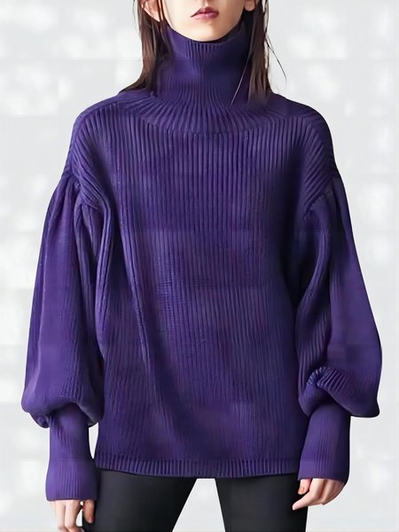 

Long sleeve Daily Casual Plain Sweater, Purple, Pullovers