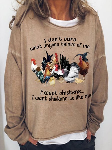 

Women's I Want Chickens To Like Me Funny Text Letters Graphic Print Casual Cotton-Blend Sweatshirt, Khaki, Hoodies&Sweatshirts