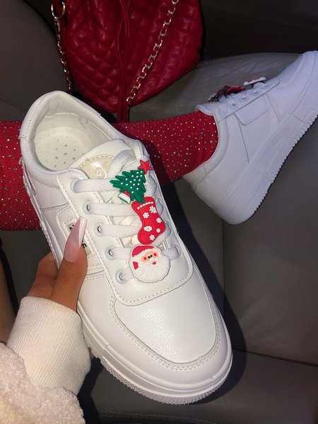 

Christmas White Split Joint Lace-up Flats Casual Sneakers, Shoes