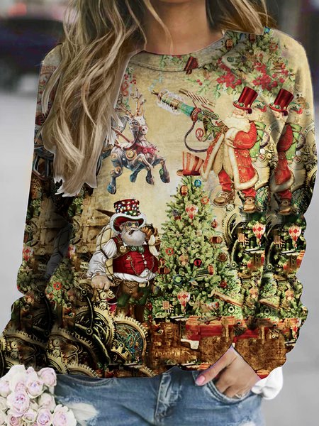 

Women Raglan Sleeve Loose Casual Christmas Sweatshirt, Khaki, Hoodies&Sweatshirts