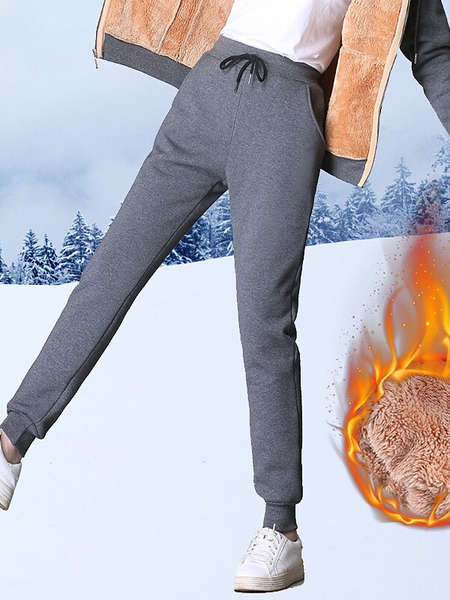 

Plain Casual Cotton-Blend Casual Pant, Gray, Pants
