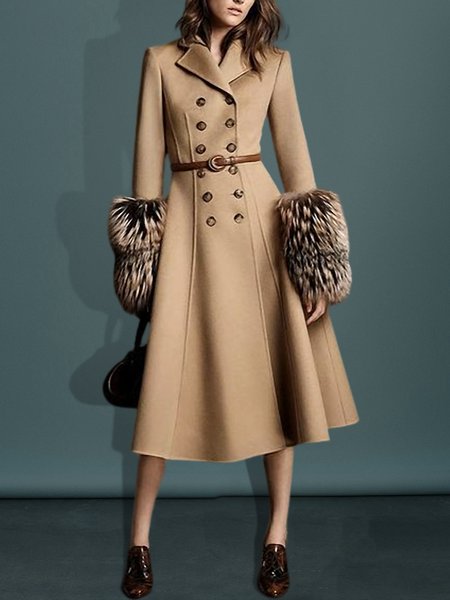 

Long sleeve Lapel Collar Regular Fit Plain Overcoat, Khaki, Coats