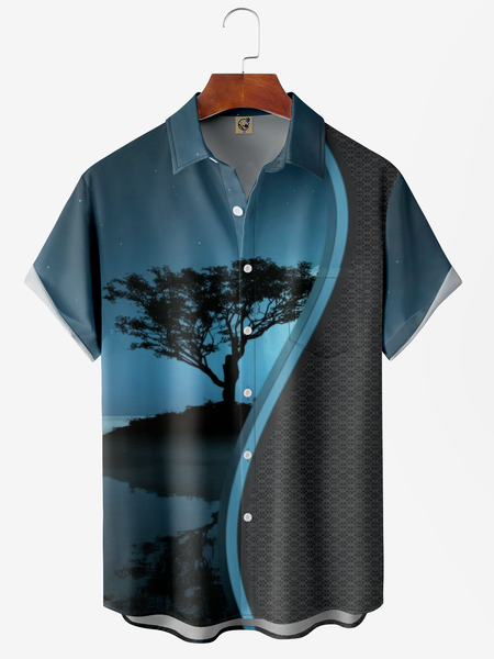 

Plant Chest Pocket Short Sleeve Shirt, Blue, Men Shirts