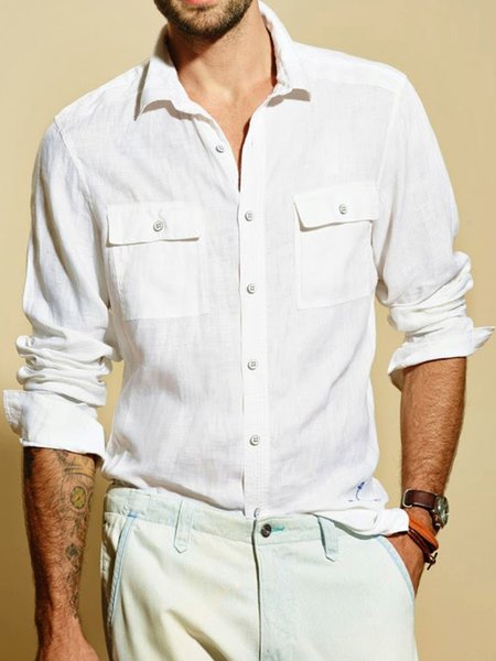 

Plain Cotton Chest Pocket Long Sleeve Expedition Shirt., White, Long Sleeve Shirts