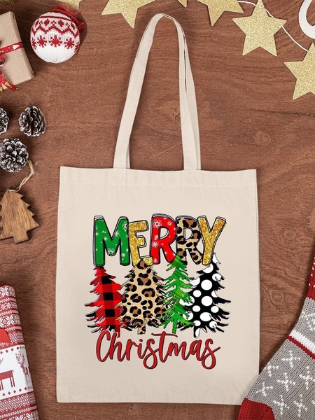 

Christmas Shopping Canvas Pagant Totbag, As picture, Women's Bags