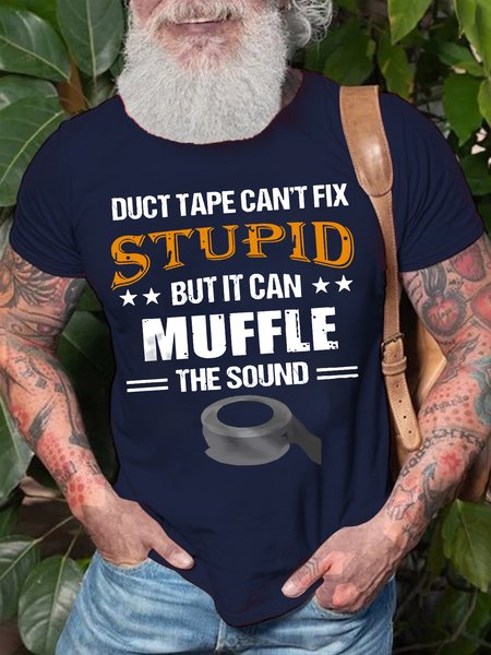 

Mens Duct Tape Can't Fix Stupid Funny Casual Text Letters Cotton T-Shirt, Purplish blue, T-shirts