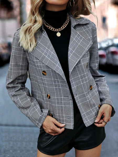 

Urban Plaid Double Breasted Trench Coat, Gray, Outerwear
