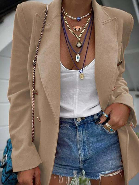 

Casual Plain Shawl Collar Blazer, Khaki, Blazers