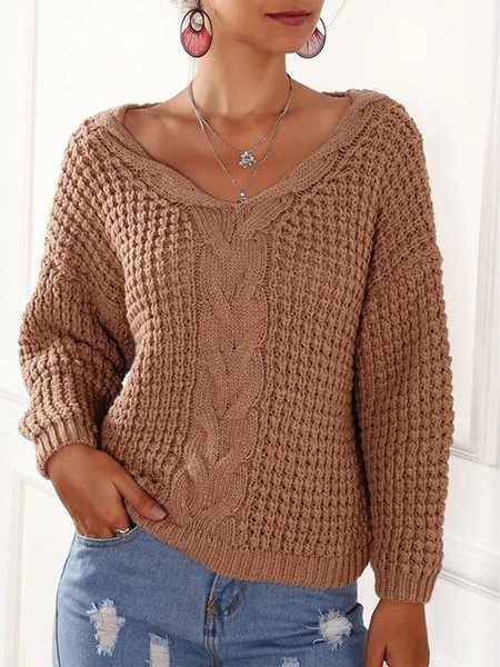 

Long sleeve Loose Crew Neck Casual Sweater, Khaki, Pullovers