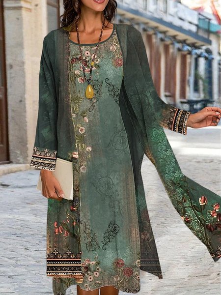 

Loose Crew Neck Boho Two Piece Sets, Multicolor, Suit Set