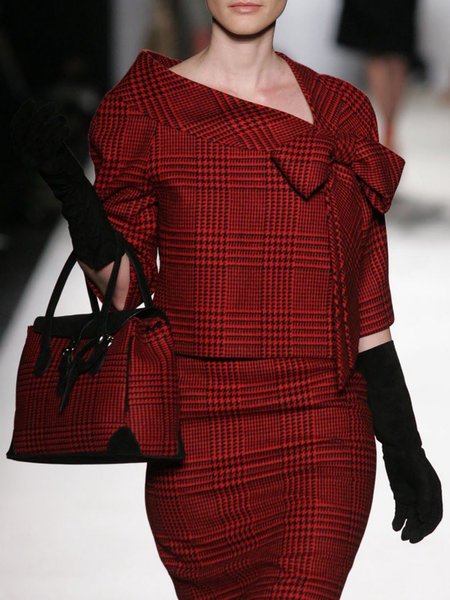 Elegant Bow Loose Plaid Top, Red, Linen Tops