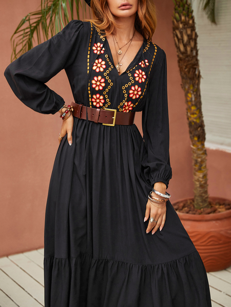 

V Neck Vacation Maxi Dress, Multicolor, Dresses