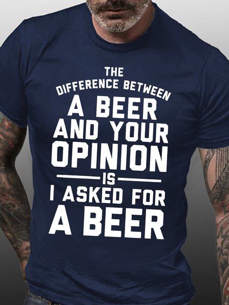

Mens A Beer And Your Opinion Graphic Print Funny Text Letters Loose Cotton T-Shirt, Purplish blue, T-shirts