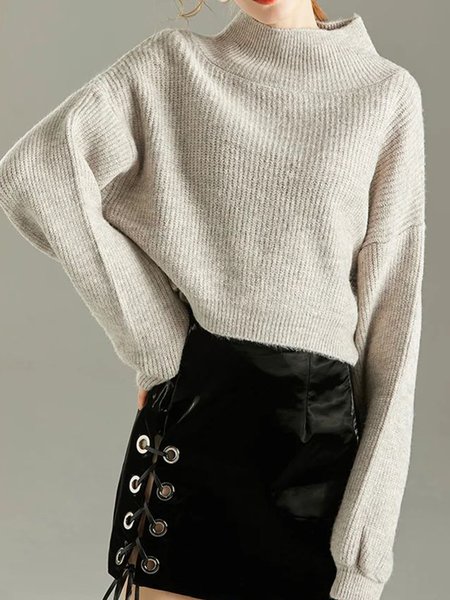 

Regular Size Loose Casual Half Turtleneck Sweater, Apricot, Pullovers