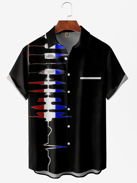 

Music Chest Pocket Short Sleeve Shirt, Black, Men Shirts