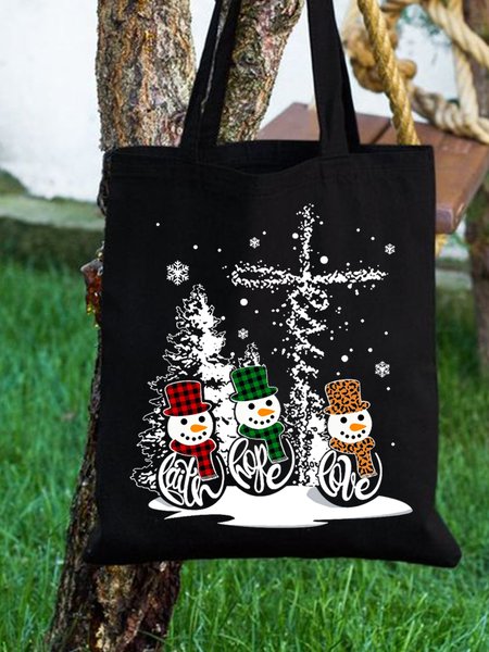 

Christmas Snowman Christmas Graphic Shopping Tote, Black, Bags