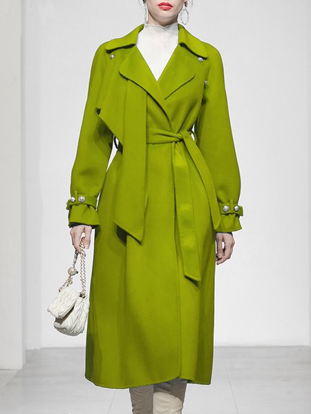 

Elegant Regular Fit Plain Buttoned Overcoat, Green, Coats