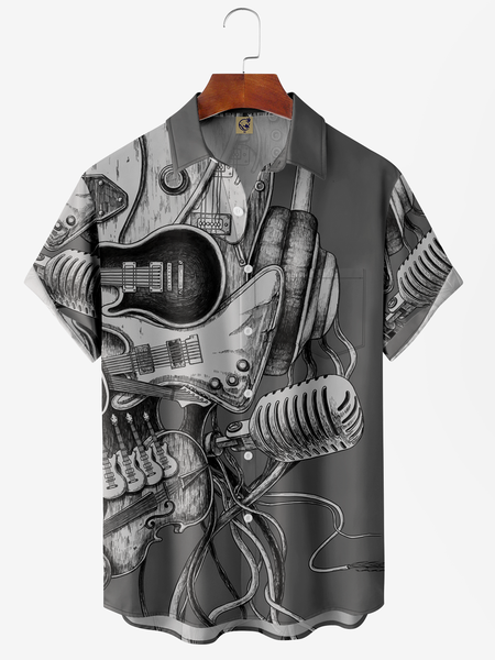 

Music Chest Pocket Short Sleeve Shirt, Gray, Men Shirts