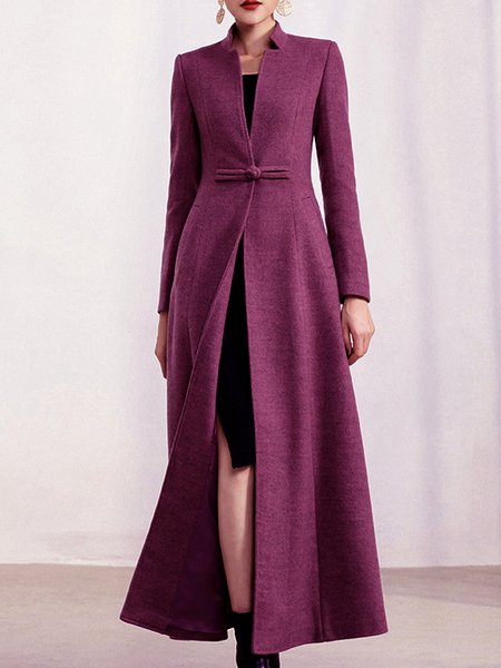 

Long sleeve Regular Fit Stand Collar Plain Overcoat, Fuchsia, Coats