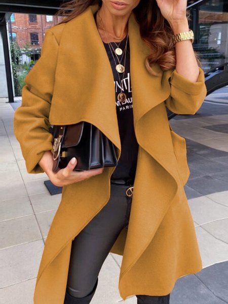 

Urban Shawl Collar Plain Overcoat, Yellow, Coats