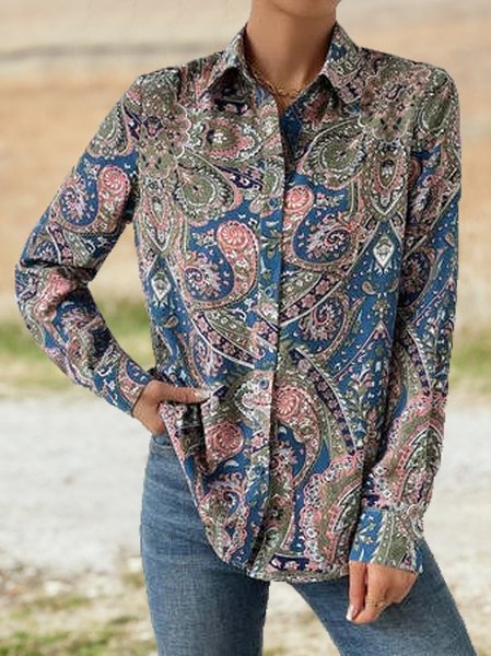 

Paisley Vintage Shirt Collar Ethnic Blouse, Multicolor, Shirts & Blouses