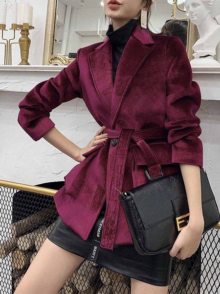 

Daily Long sleeve Velvet Lapel Collar Jacket, Wine red, Jackets