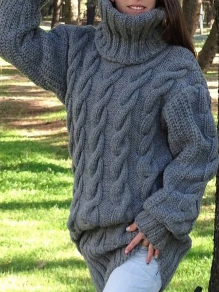

Turtleneck Casual Regular Fit Sweater, Gray, Pullovers
