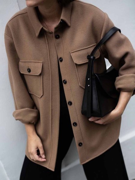

Plain Daily Long sleeve Shirt Collar Jacket, Coffee, Jackets