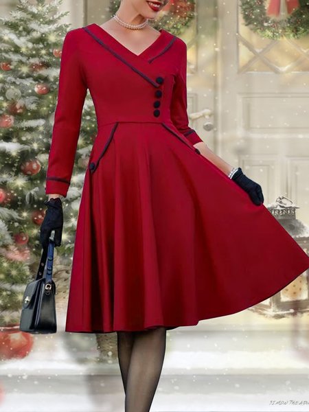 

Christmas Plain Party Dress, Red, Dresses