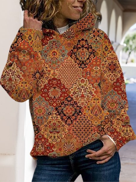 

Boho Hoodie Ethnic Loose Sweatshirt, Multicolor, Sweatshirts & Hoodies