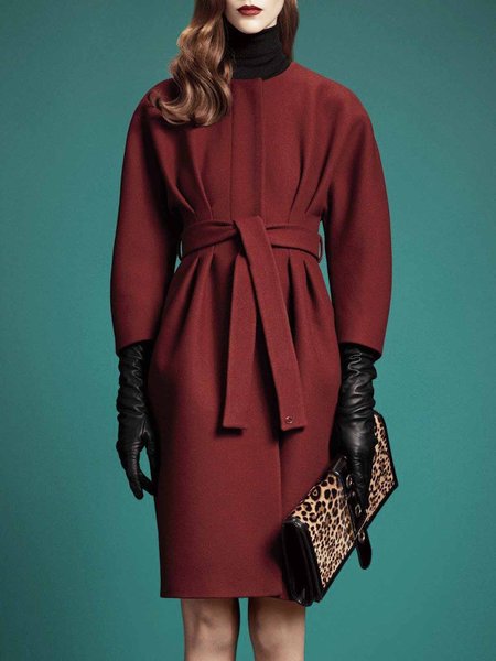 

Daily Long sleeve Plain Crew Neck Elegant Jacket, Red, Jackets