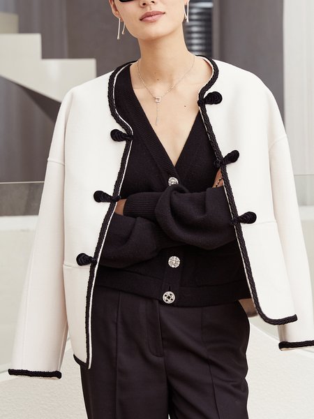 

Long sleeve Elegant Loose Crew Neck Jacket, White, Jackets