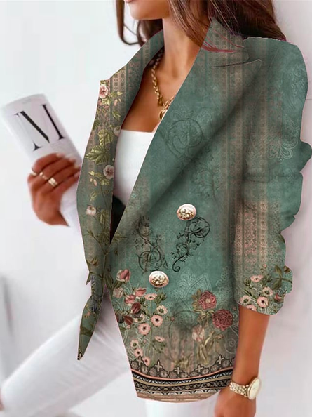 

Cross Neck Ethnic Boho Loose Blazer, Multicolor, Blazers