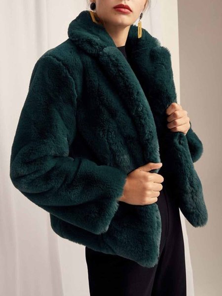 

Long sleeve Elegant Regular Fit Plain Teddy Jacket, Green, Others