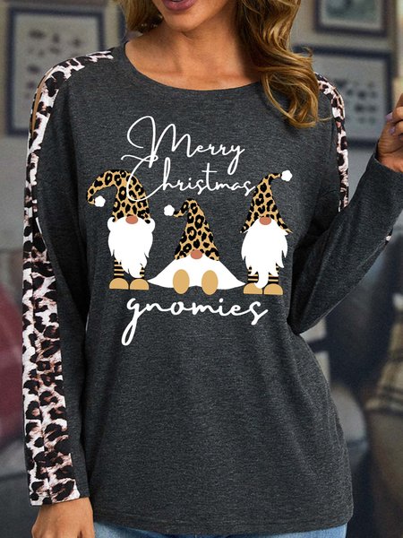 

Women Merry Christmas Gnomiers Cotton Tops, Deep gray, Long sleeves