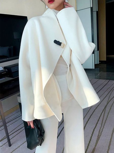 

Long sleeve Elegant Loose Asymmetrical Overcoat, White, Coats