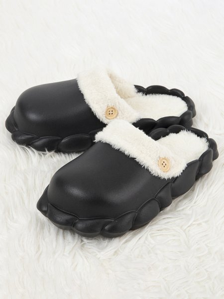 

Color Block Warm Lined EVA Slippers, Black, Slippers
