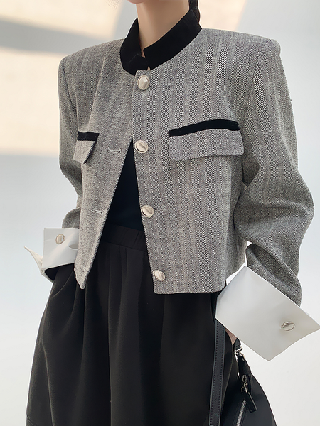 

Loose Stand Collar Long sleeve Urban Color Block Jacket, Gray, Jackets