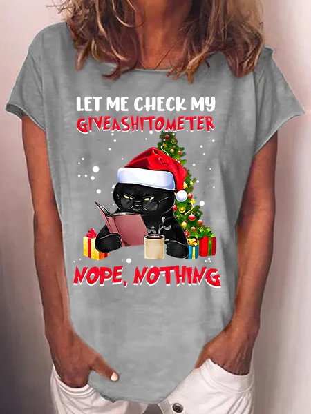 

Womens Funny Black Cat Christmas Casual T-Shirt, Gray, T-shirts