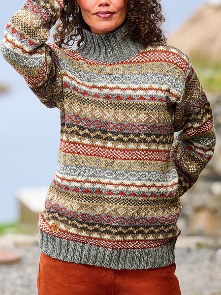 

Ethnic Geometric Crew Neck Sweater, Khaki, Sweaters