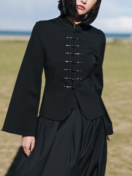 

Long sleeve Stand Collar Regular Fit Elegant Jacket, Black, Jackets