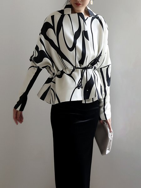 

Regular Size Long sleeve Loose Elegant Jacket, Black-white, Jackets