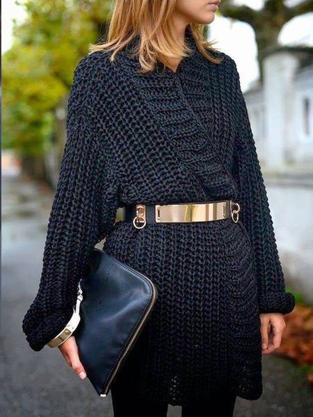 

Plain Loose Sweater Cardigan, Black, Cardigans