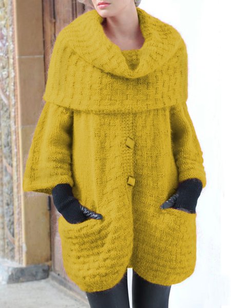 

Urban Plain Turtleneck Sweater Coat, Yellow, Cardigans