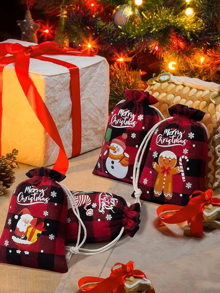 

Christmas Canvas Bag Drawstring Storage Bag Candy Gift Bag, Red, Home&Garden