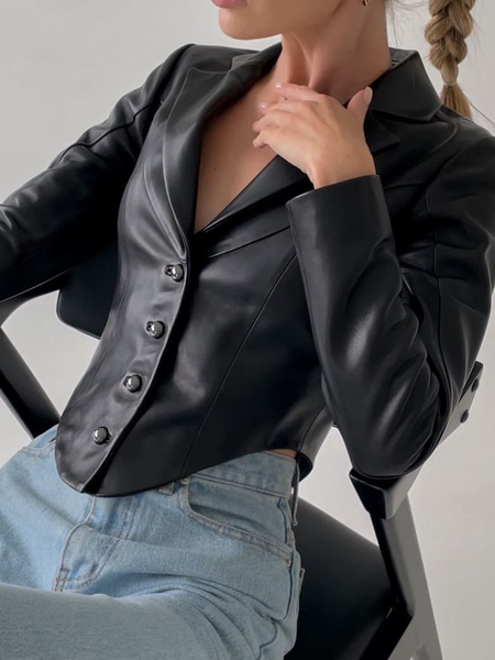

Plain Regular Fit Lapel Collar Long sleeve Jacket, Black, Jackets