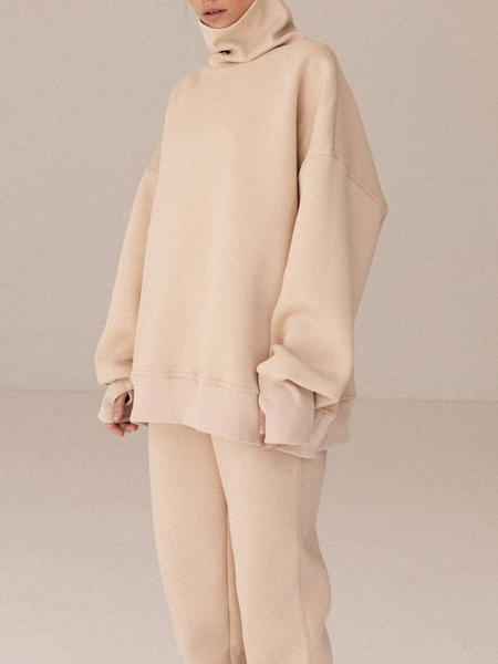 

Loose Micro-Elasticity Casual Turtleneck Long sleeve Sweatshirts, Apricot, Hoodies and Sweatshirts