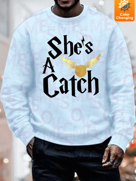

Unisex Funny Text Letters He Is A Keeper Couple UV Color Changing Sweatshirt, Light blue, Hoodies&Sweatshirts