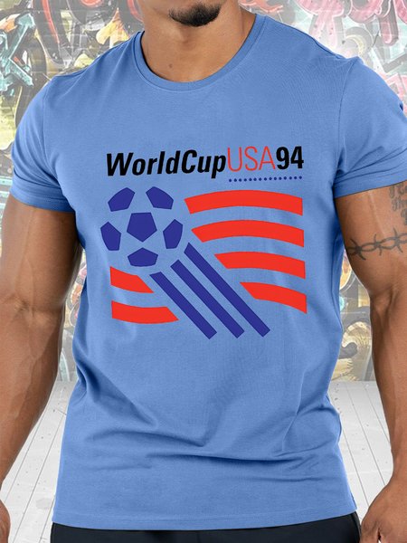 

Mens World Cup Usa 94 Graphic Print Text Letters Cotton T-Shirt, Blue, T-shirts